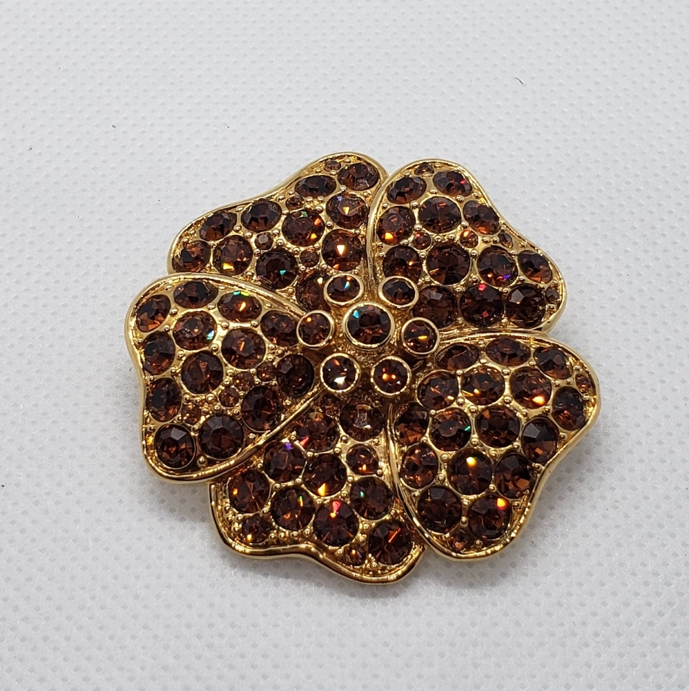 Topaz Rhinestone Monet Flower Brooch